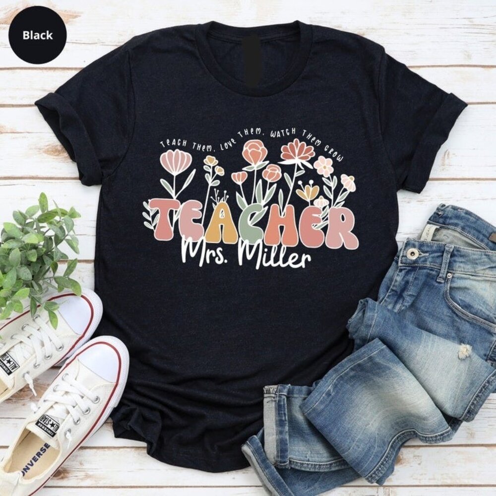 Wildflower Teacher Name Shirt, Custom Teacher T-Shirt, Personalized Teacher Tee